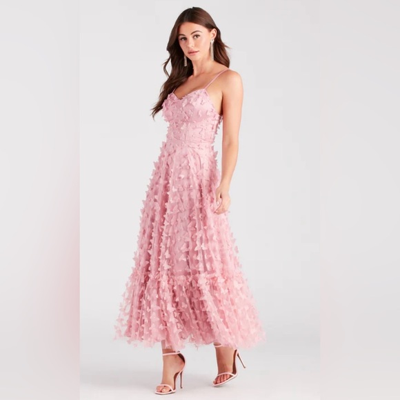 FLUTTERING BUTTERFLY APPLIQUE A-LINE GOWN